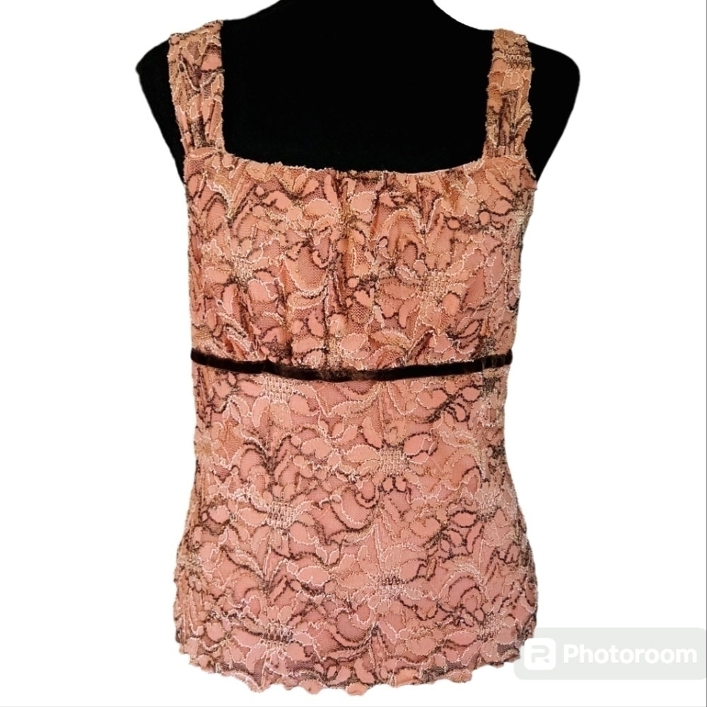 Y2K Pink Fairycore Floral Lace Tank Top sz M